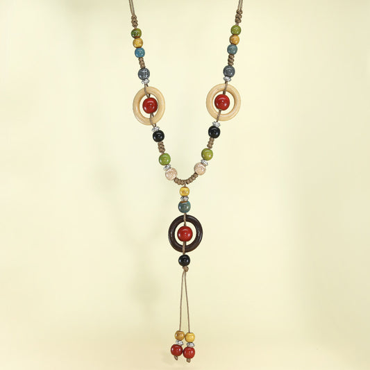 Chinese style retro ethnic style ceramic necklace accessories women's hand-woven sweater chain light luxury high-end jewelry