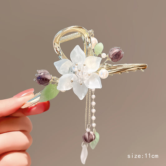 Chinese style retro plant flowers wheat ear metal clip pearl tassel lily of the valley hair decoration hairpin headdress headgear