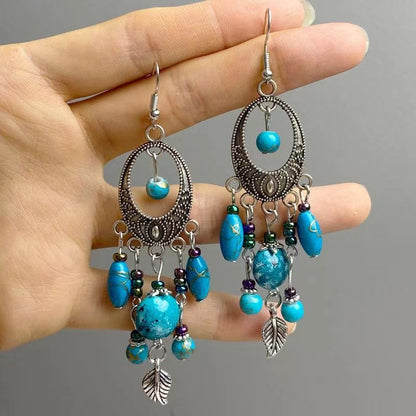 Chinese style beauty long Miao silver ethnic earrings high-end national style tassel non-pierced ear clips