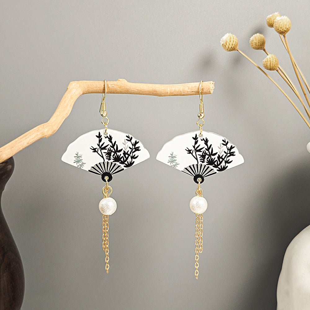 Imitation jade oil beads new Chinese style earrings retro water drop tassel earrings
