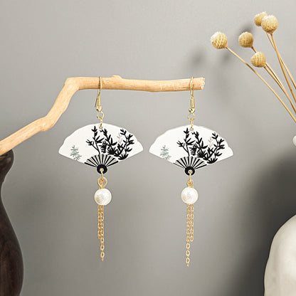 Imitation jade oil beads new Chinese style earrings retro water drop tassel earrings