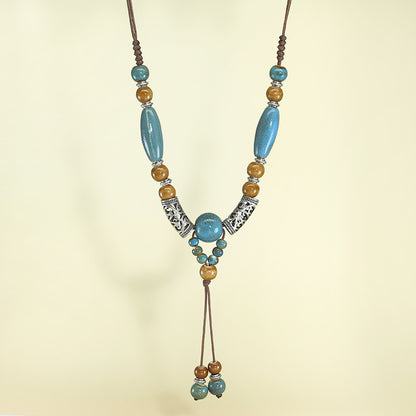 Chinese style retro ethnic style ceramic necklace accessories women's hand-woven sweater chain light luxury high-end jewelry