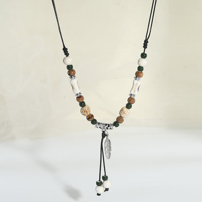 Chinese style retro ethnic style ceramic necklace accessories women's hand-woven sweater chain light luxury high-end jewelry