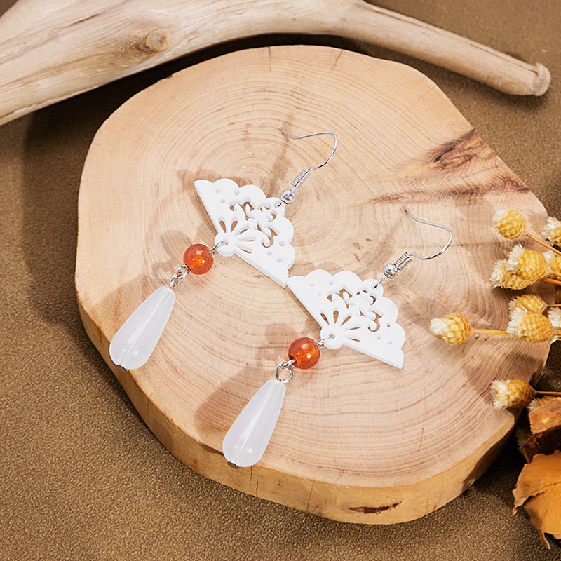 Imitation jade oil beads new Chinese style earrings retro water drop tassel earrings