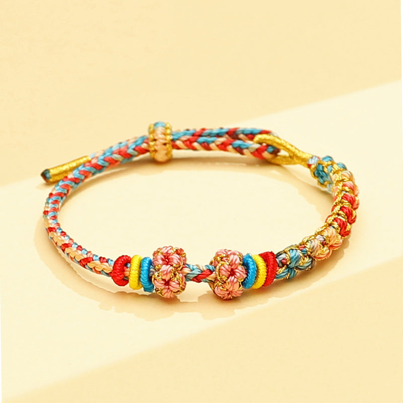 Chinese style, lily of the valley peach blossom bracelet hand-woven thousands of miles of rivers and mountains bracelet transfer beads red rope