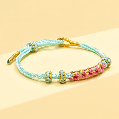 Chinese style, lily of the valley peach blossom bracelet hand-woven thousands of miles of rivers and mountains bracelet transfer beads red rope
