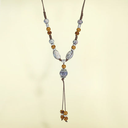 Chinese style retro ethnic style ceramic necklace accessories women's hand-woven sweater chain light luxury high-end jewelry