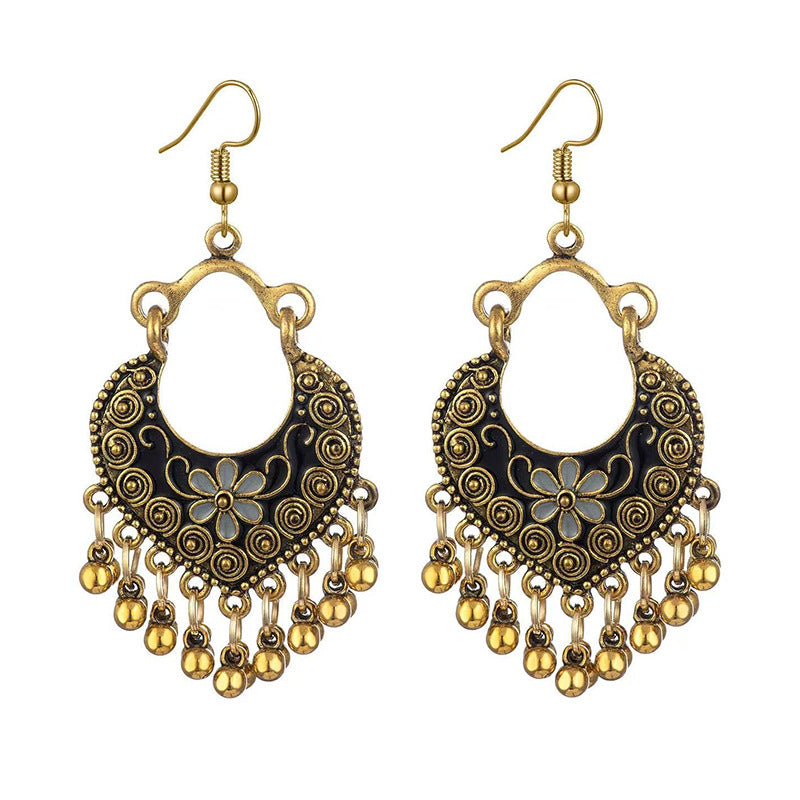 Chinese style beauty long Miao silver ethnic earrings high-end national style tassel non-pierced ear clips