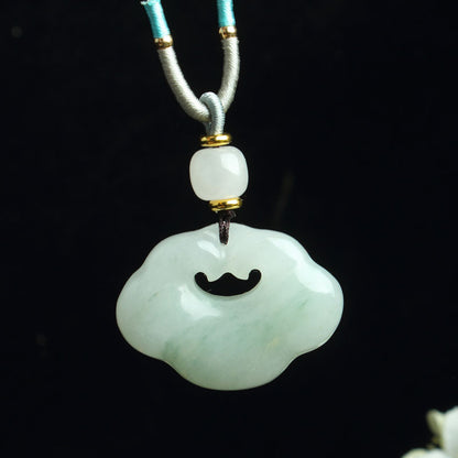 Chinese style Xinjiang Tianshan Jade pendant with rope and floating flowers Tianshan Jade jade peace pendant auspicious cloud Ruyi pendant Tianshan Jade small piece