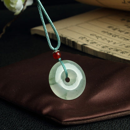 Chinese style Xinjiang Tianshan Jade pendant with rope and floating flowers Tianshan Jade jade peace pendant auspicious cloud Ruyi pendant Tianshan Jade small piece