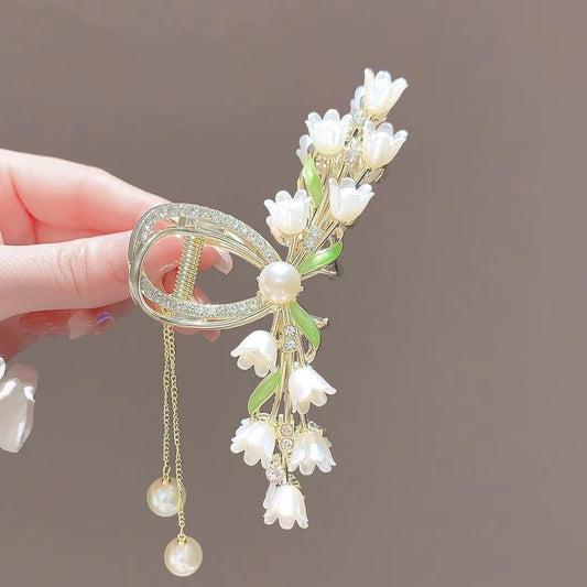 Chinese style retro plant flowers wheat ear metal clip pearl tassel lily of the valley hair decoration hairpin headdress headgear