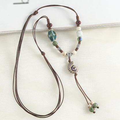 Chinese style retro ethnic style ceramic necklace accessories women's hand-woven sweater chain light luxury high-end jewelry