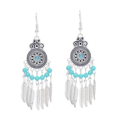 Chinese style beauty long Miao silver ethnic earrings high-end national style tassel non-pierced ear clips