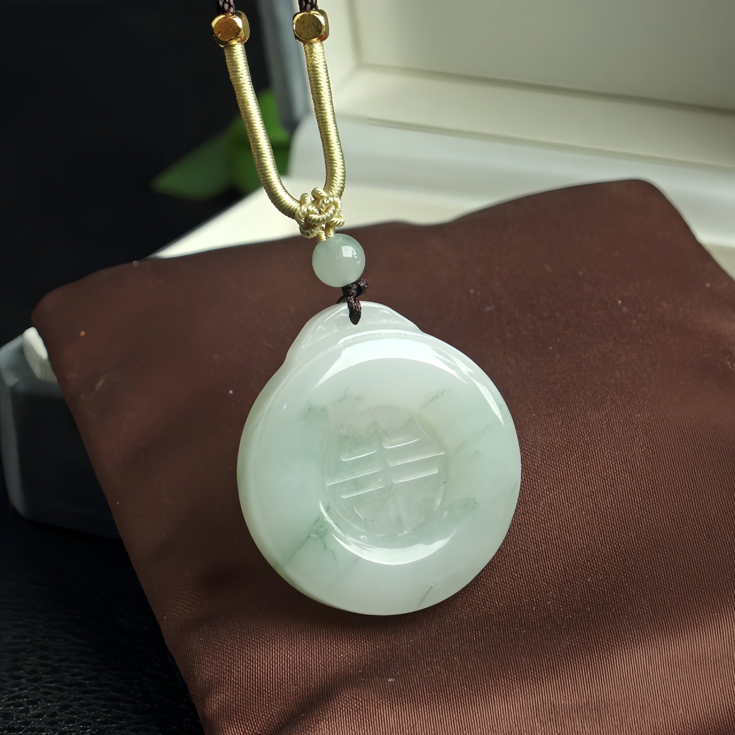 Chinese style Xinjiang Tianshan Jade pendant with rope and floating flowers Tianshan Jade jade peace pendant auspicious cloud Ruyi pendant Tianshan Jade small piece