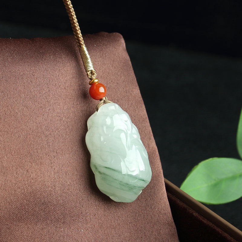 Chinese style Xinjiang Tianshan Jade pendant with rope and floating flowers Tianshan Jade jade peace pendant auspicious cloud Ruyi pendant Tianshan Jade small piece