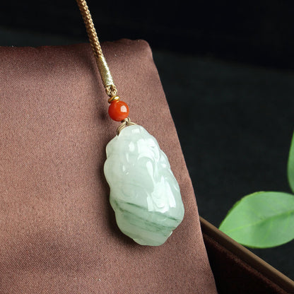 Chinese style Xinjiang Tianshan Jade pendant with rope and floating flowers Tianshan Jade jade peace pendant auspicious cloud Ruyi pendant Tianshan Jade small piece