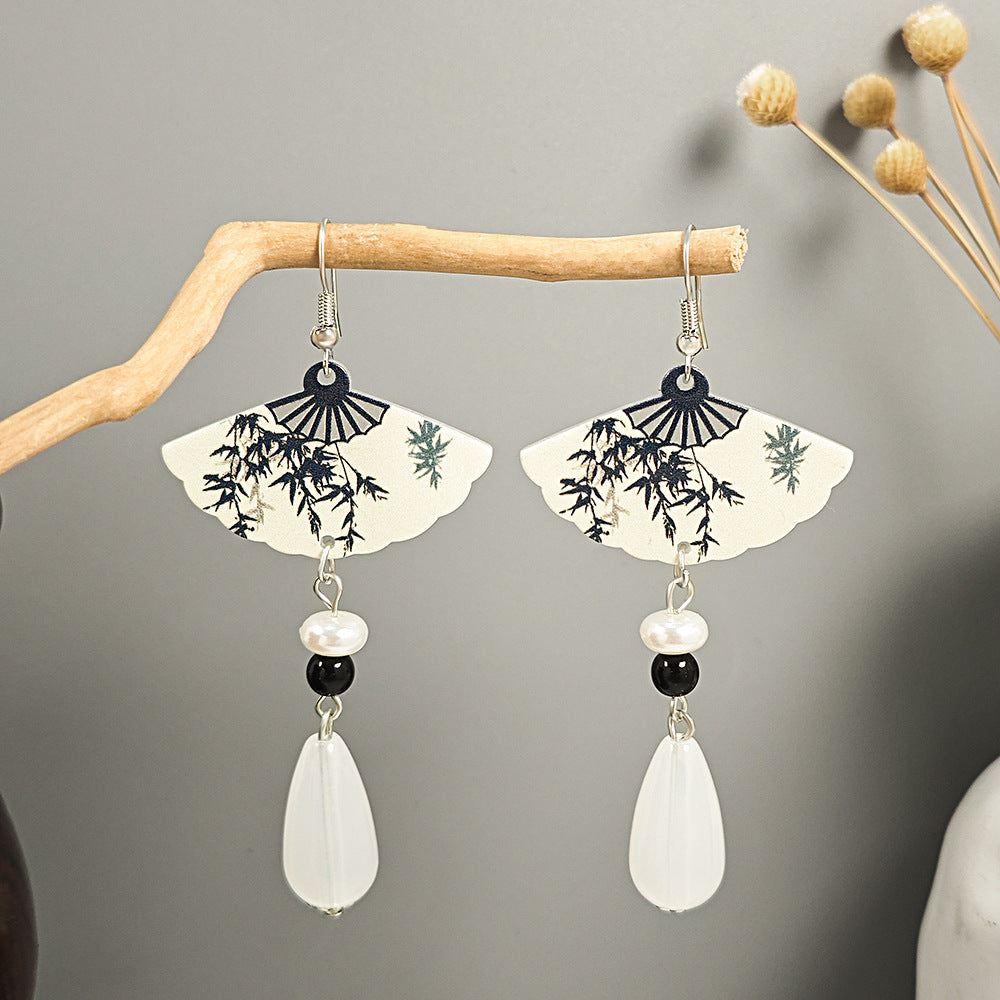 Imitation jade oil beads new Chinese style earrings retro water drop tassel earrings
