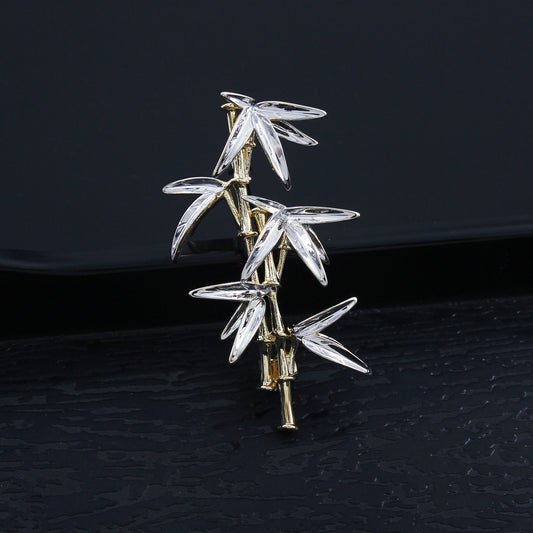 Chinese style bamboo brooch for women or man, high-end men's two-color real gold electroplating high-end brooch pin niche accessories pectoral