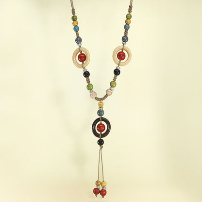 Chinese style retro ethnic style ceramic necklace accessories women's hand-woven sweater chain light luxury high-end jewelry