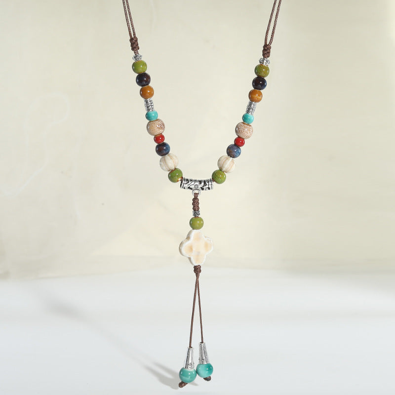 Chinese style retro ethnic style ceramic necklace accessories women's hand-woven sweater chain light luxury high-end jewelry