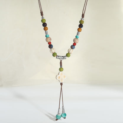 Chinese style retro ethnic style ceramic necklace accessories women's hand-woven sweater chain light luxury high-end jewelry