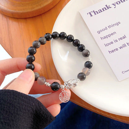 Chinese style high-grade white crystal aquamarine bracelet handmade beads niche popular simple hand jewelry ethnic style