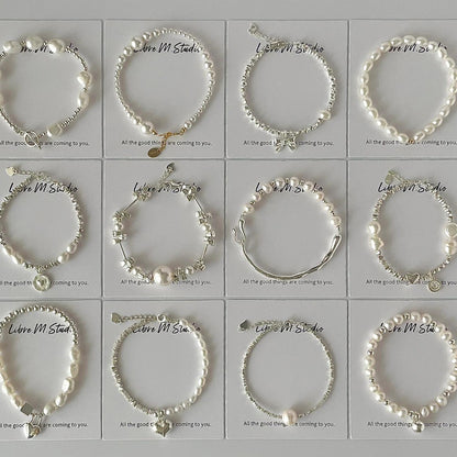 Chinese style natural irregular pearl s925 sterling silver bracelet female beaded silver bracelet