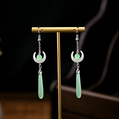 Imitation jade oil beads new Chinese style earrings retro water drop tassel earrings
