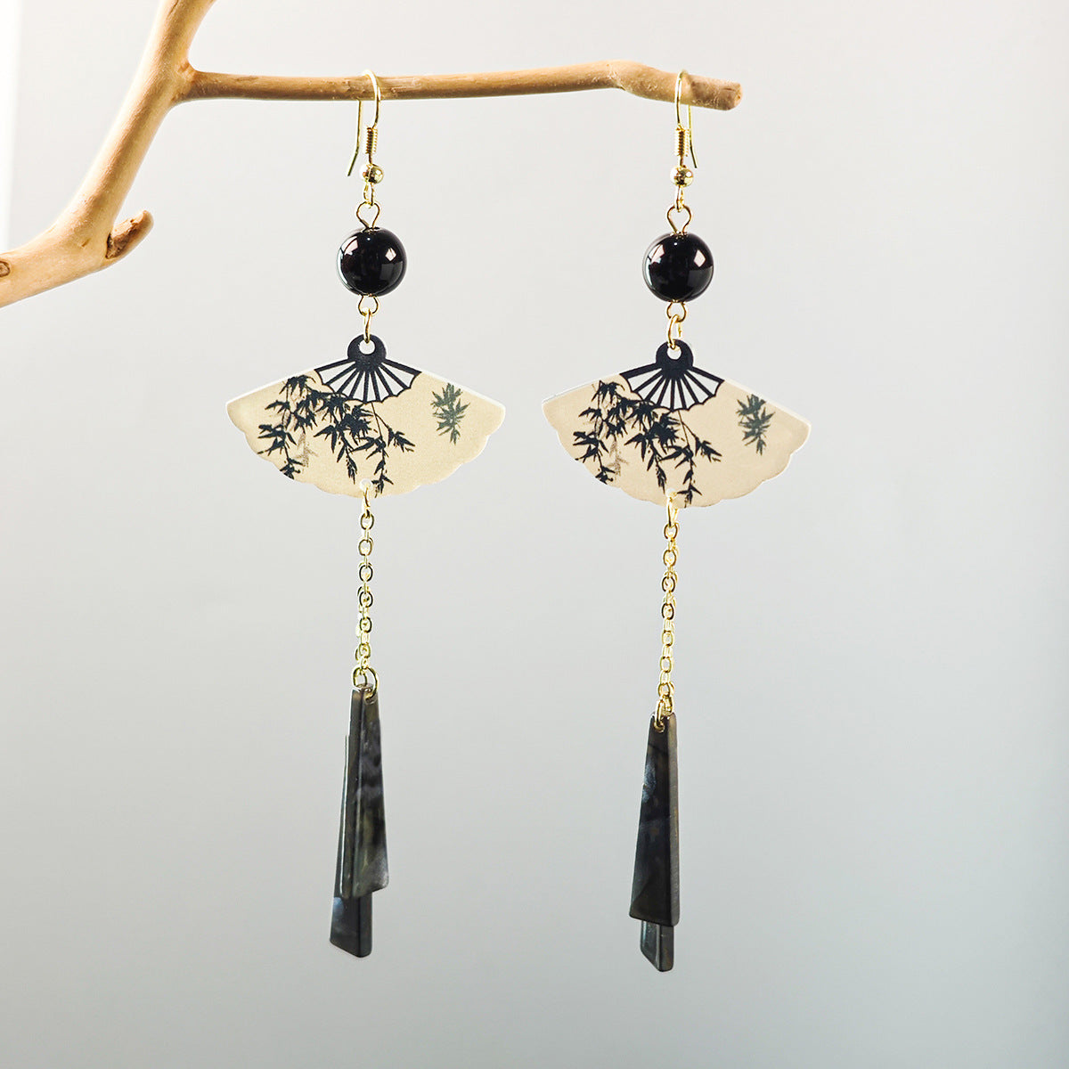 Imitation jade oil beads new Chinese style earrings retro water drop tassel earrings