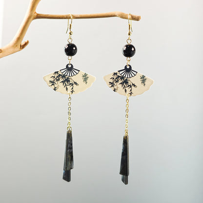 Imitation jade oil beads new Chinese style earrings retro water drop tassel earrings