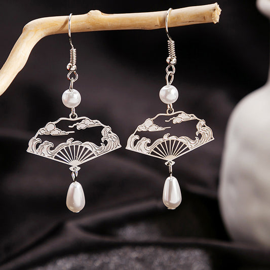 Imitation jade oil beads new Chinese style earrings retro water drop tassel earrings