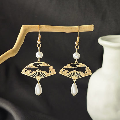 Imitation jade oil beads new Chinese style earrings retro water drop tassel earrings