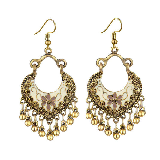 Chinese style beauty long Miao silver ethnic earrings high-end national style tassel non-pierced ear clips