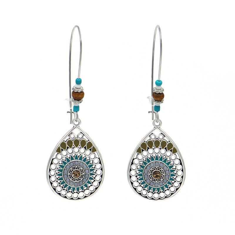Chinese style beauty long Miao silver ethnic earrings high-end national style tassel non-pierced ear clips