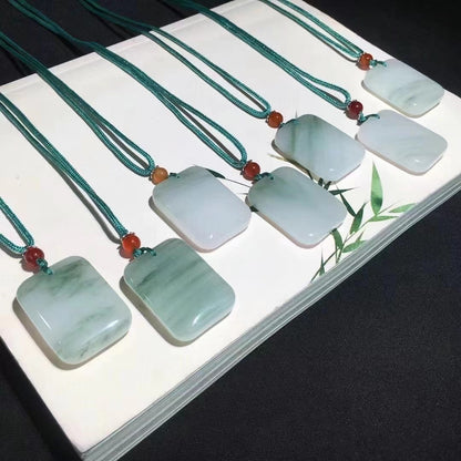 Chinese style Xinjiang Tianshan Jade pendant with rope and floating flowers Tianshan Jade jade peace pendant auspicious cloud Ruyi pendant Tianshan Jade small piece