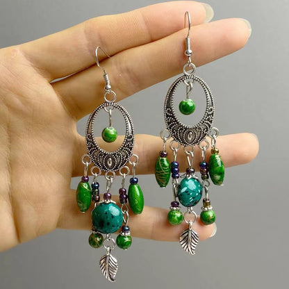 Chinese style beauty long Miao silver ethnic earrings high-end national style tassel non-pierced ear clips