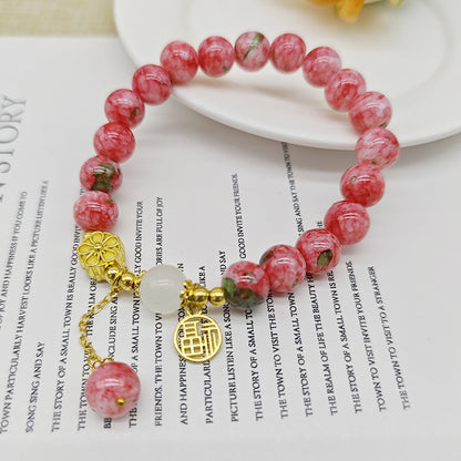 Chinese style high-grade white crystal aquamarine bracelet handmade beads niche popular simple hand jewelry ethnic style