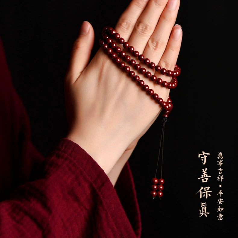 Natural cinnabar 108-bead Buddhist bracelet
