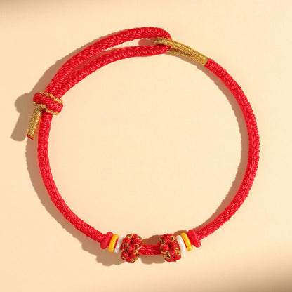 Chinese style, lily of the valley peach blossom bracelet hand-woven thousands of miles of rivers and mountains bracelet transfer beads red rope