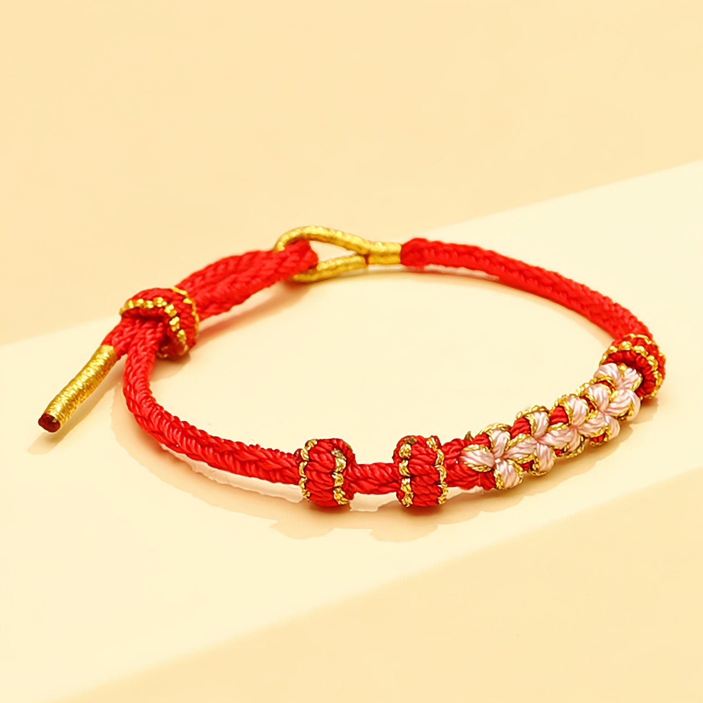 Chinese style, lily of the valley peach blossom bracelet hand-woven thousands of miles of rivers and mountains bracelet transfer beads red rope
