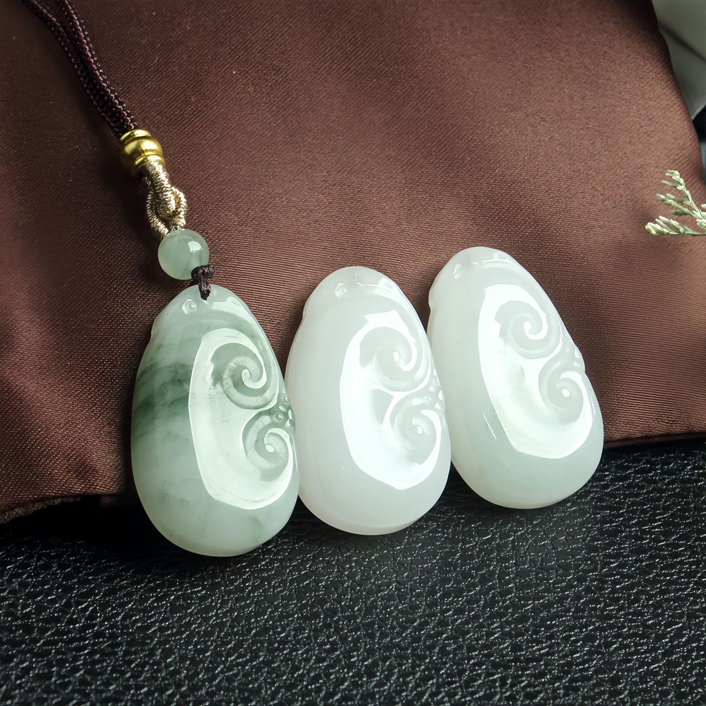 Chinese style Xinjiang Tianshan Jade pendant with rope and floating flowers Tianshan Jade jade peace pendant auspicious cloud Ruyi pendant Tianshan Jade small piece