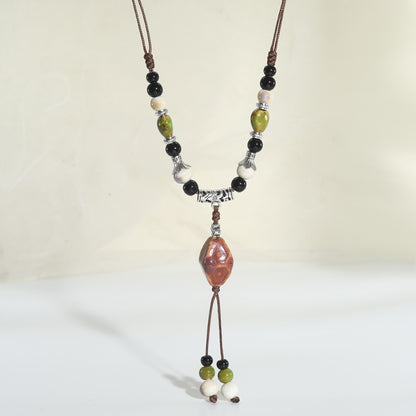 Chinese style retro ethnic style ceramic necklace accessories women's hand-woven sweater chain light luxury high-end jewelry