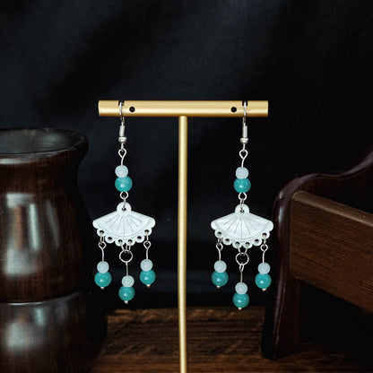 Imitation jade oil beads new Chinese style earrings retro water drop tassel earrings
