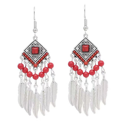Chinese style beauty long Miao silver ethnic earrings high-end national style tassel non-pierced ear clips