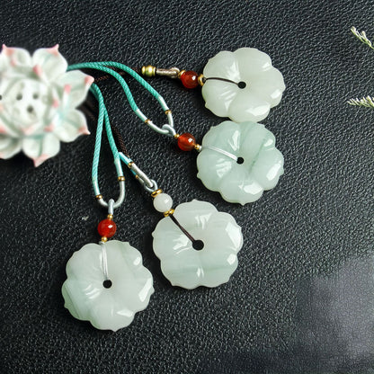 Chinese style Xinjiang Tianshan Jade pendant with rope and floating flowers Tianshan Jade jade peace pendant auspicious cloud Ruyi pendant Tianshan Jade small piece