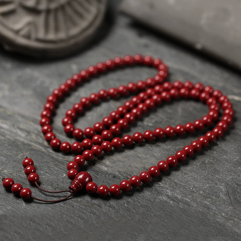Natural cinnabar 108-bead Buddhist bracelet