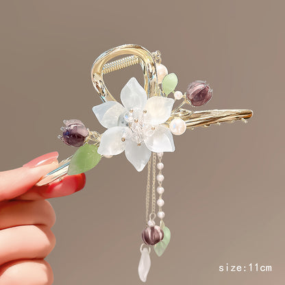 Chinese style retro plant flowers wheat ear metal clip pearl tassel lily of the valley hair decoration hairpin headdress headgear