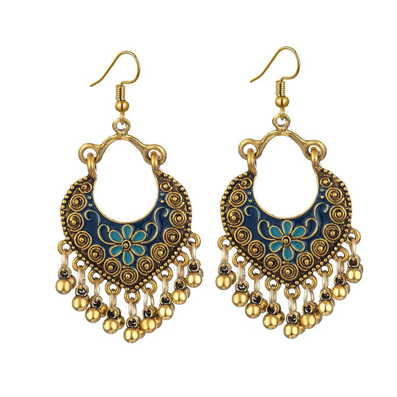 Chinese style beauty long Miao silver ethnic earrings high-end national style tassel non-pierced ear clips