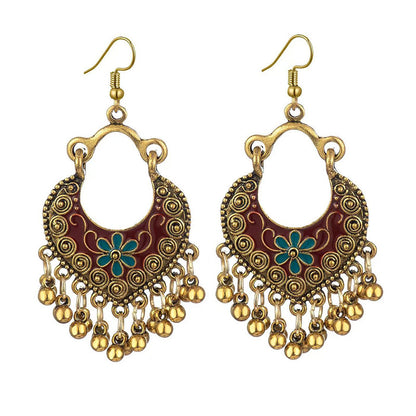 Chinese style beauty long Miao silver ethnic earrings high-end national style tassel non-pierced ear clips