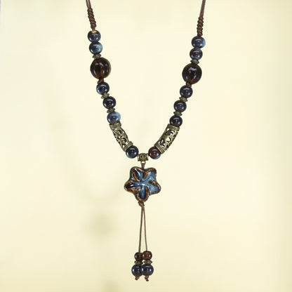 Chinese style retro ethnic style ceramic necklace accessories women's hand-woven sweater chain light luxury high-end jewelry